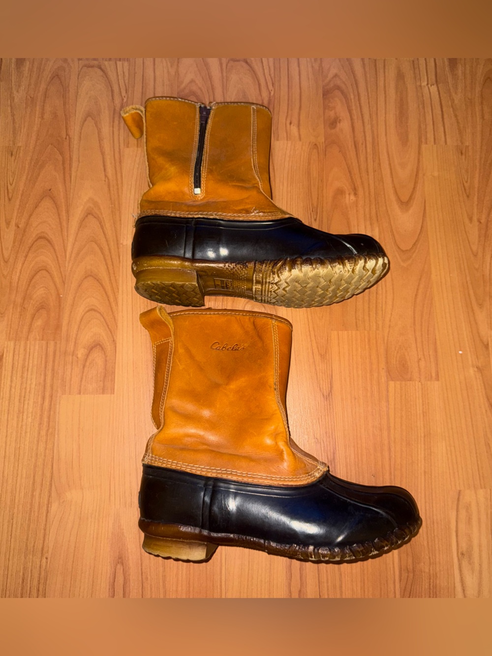Cabela's Men's Tan Leather Steel Shank Insulated Duck Boots Size 8 Side Zip